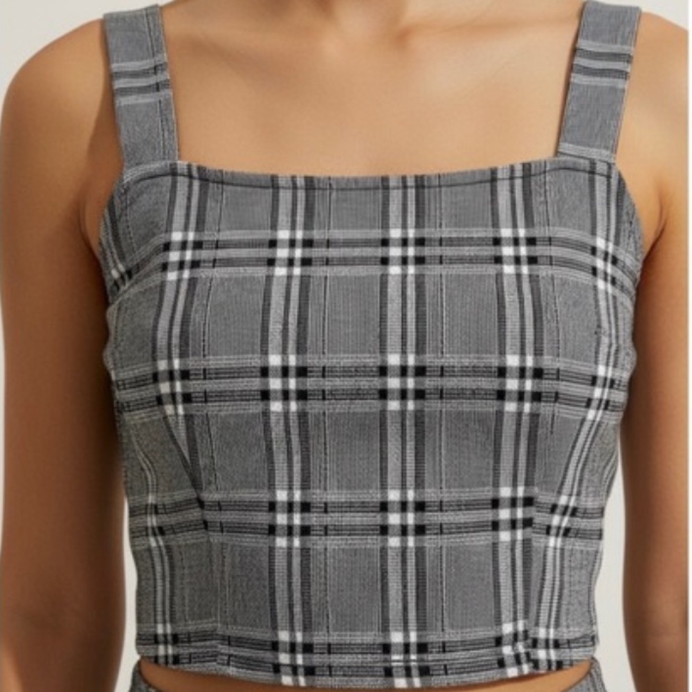 American Eagle Women S Plaid Preppy Grunge Academia Square Neck Crop Tank Top